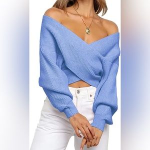 BTFBM Women Casual V Neck Sweater Cross Wrap